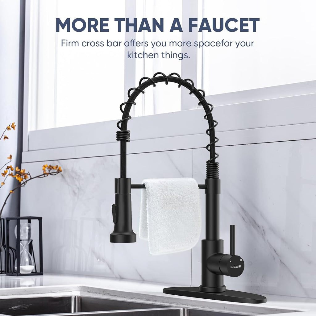 Stainless Steel Kitchen Faucet with Pull-Down Sprayer, Matte Black Finish