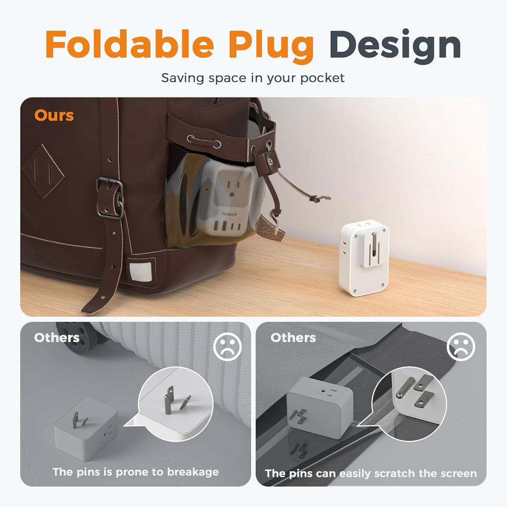 USB C Charger Block, Adapter with Foldable Plug, 1875W Power Outlet Extender(4 AC and 4 USB)
