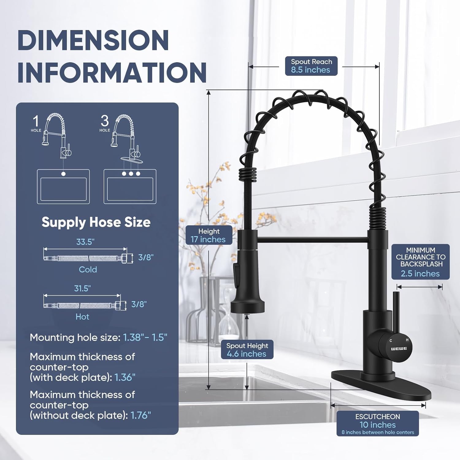 Stainless Steel Kitchen Faucet with Pull-Down Sprayer, Matte Black Finish