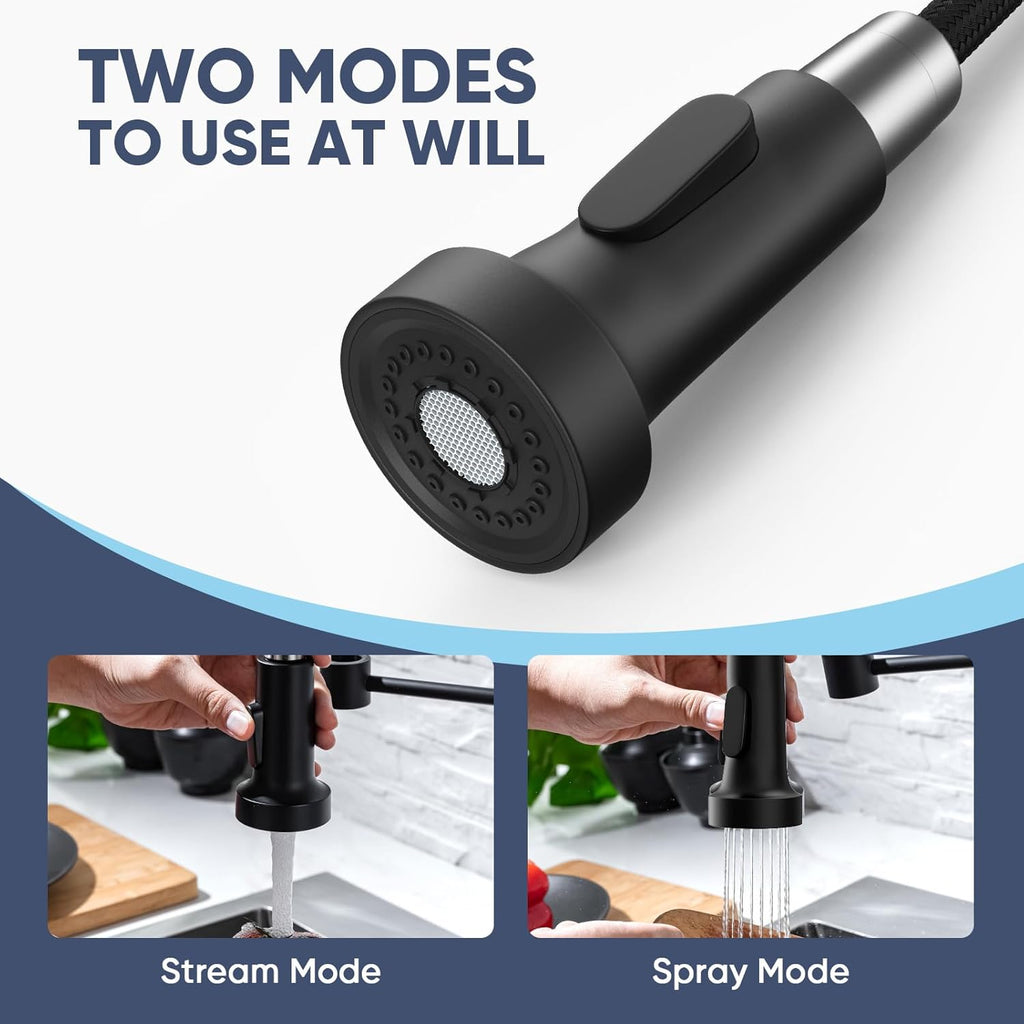 Stainless Steel Kitchen Faucet with Pull-Down Sprayer, Matte Black Finish